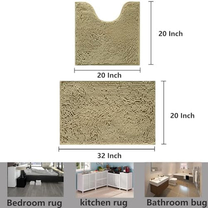 Bathroom Rugs Chenille, Extra Thick and Absorbent, Non-Slip, Machine Washable, Dry Quckily, Soft Cozy Plush, Used Under Shower Bathtub and Sink, Bath mat Sets Camel