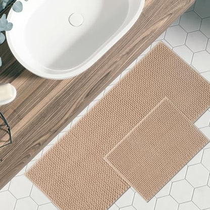 FRESHMINT Chenille Bath Rugs Set 2 Pieces, Beige, 17''x24''+20''x47''