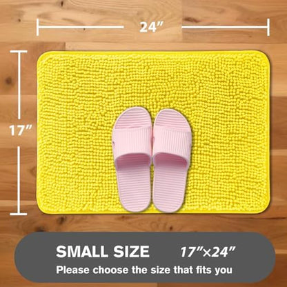 Yellow Bathroom Rug – Absorbent and Washable Bath Mat, Non-Slip, Thick Soft Chenille Bath Rugs for Bathroom Floor, Shower, Sink - 17" x 24"