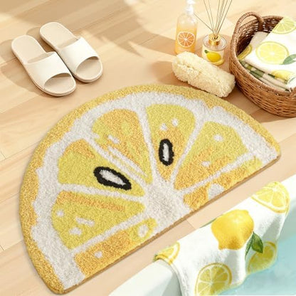 DEXI Cute Lemon Bath Mat, Half Round Fruit Bathroom Rugs 43x24