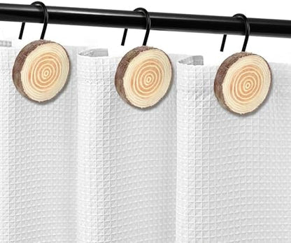 Sunlit Farmhouse Wooden Slices Shower Curtain Hooks, Rustic Home Decorative Shower Curtain Rings with Black Hooks for Bathroom, Resin Shower Curtain Hangers Bathroom Accessories, Set of 12, Brown