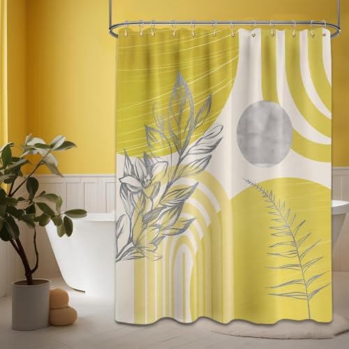 Mustard Yellow Extra Long Shower Curtain, Tall 72X96 in, Mid Century