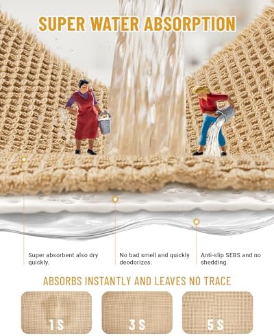 Furicher Large Waffle Bath Mat Set, Non Slip Bath Rug Set, Ultra Absorbent Bath Mats for Bathroom Decor, Extra Soft Floor Kitchen Rugs Sets 2 Piece, Washable Bath Runner Rug, Brown, 20"×47" & 16"×24"