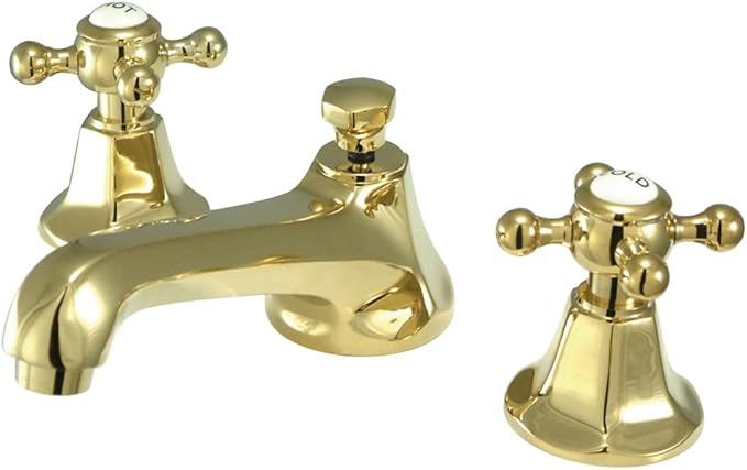 Kingston Brass KS4462BX Metropolitan Widespread Lavatory Faucet with Metal Cross Handle, Polished Brass,8-Inch Adjustable Center