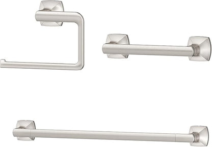 Pfister Vaneri 3-Piece Bathroom Hardware Set with Towel Bar, Towel Ring, and Toilet Paper Holder, Wall-Mounted, Spot Defense Brushed Nickel Finish, BTBVRI3GS