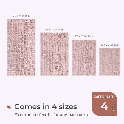 FRESHMINT Chenille Bathroom Rugs Mat 32”x20”, Non-Slip Bath Mat for Bathroom Floor & Bathtub, Washable Soft Shower Shag Bath Rugs, Fluffy Thick Water Absorbent Microfiber Shower Mat, Dusty Pink