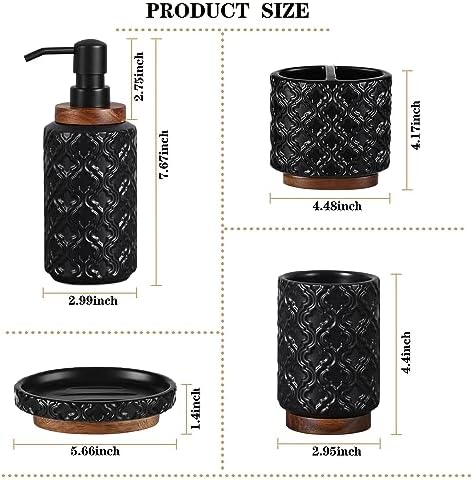 RQYIXI Ceramic Bathroom Accessories Set,Black,4 Piece,Embossed Design