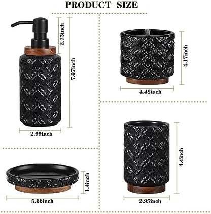 RQYIXI Ceramic Bathroom Accessories Set,Black,4 Piece,Embossed Design