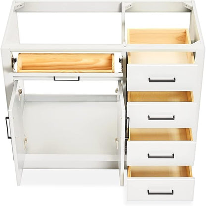 ARIEL Hepburn 42-inch Bathroom Vanity Base Cabinet,Solid Wood, 2 Soft Closing Doors, 5 Dovetail Drawers, White