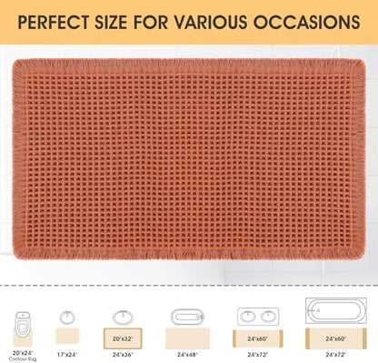IM HOME Waffle Bath Mat Burnt Orange 24"x17", Boho Woven Modern Bath Mat Rugs, Absorbent Non Slip Bathroom Rugs, Soft Washable Bath Rugs with Tassels for Bedroom, Kitchen, Shower, Tub