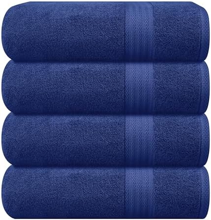 GLAMBURG Premium Cotton 4 Pack Bath Towel Set - 100% Pure Cotton - 4 Bath Towels 27x54 - Ideal for Everyday use - Ultra Soft & Highly Absorbent - Navy