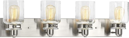 Progress Lighting P300048-009 Calhoun Collection Clear Glass Farmhouse Bath Vanity Light, 4-Light, Brushed Nickel