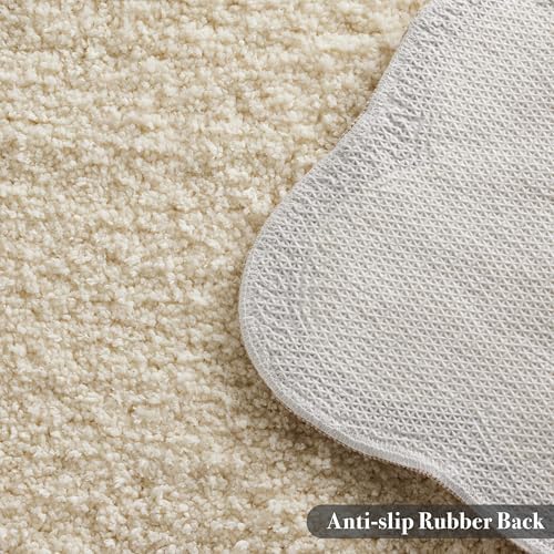 Ohocut Luxury Microfiber Bathroom Rugs, Beige Sand Scalloped Bath Rug Boho Farmhouse Cute Aesthetic Preppy Bath Mat for Bathroom, Tub, Floor Carpet, Sink, Shower, Anti Slip, Absorbent, 26x16