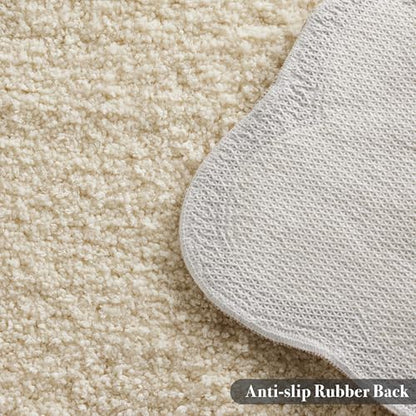 Ohocut Luxury Microfiber Bathroom Rugs, Beige Sand Scalloped Bath Rug Boho Farmhouse Cute Aesthetic Preppy Bath Mat for Bathroom, Tub, Floor Carpet, Sink, Shower, Anti Slip, Absorbent, 26x16