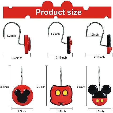 12-Piece Mouse Shower Curtain Hooks for Bathroom