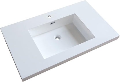 Dowell 37" Bathroom Sink,Single Bowl Vanity Basin,Rectangular Drop-In Bathroom Sink with Overflow,White-000 3722BP