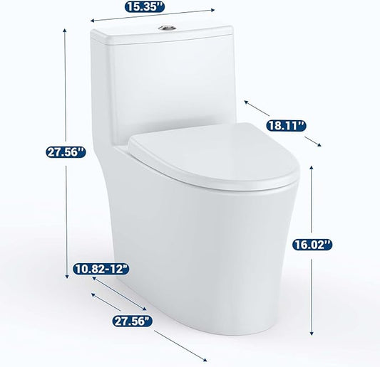 One Piece Toilet - Elongated Ceramic Design, Soft Closing PP Toilet Cover, Easy Clean Surface, Water Efficient Flush, Compact Durable Build