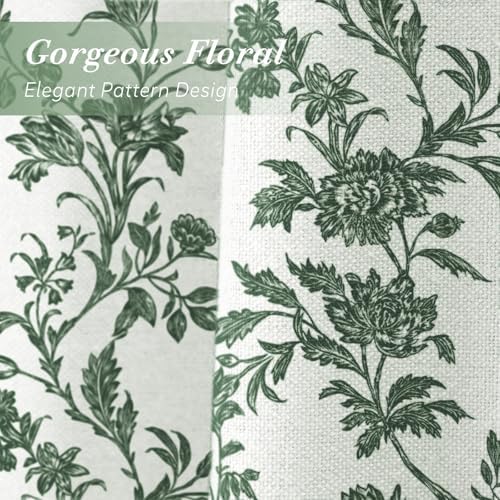 Green Floral Shower Curtain,Vintage Cotton Cottagecore Shower Curtains for Bathroom, 72" W x 72" L