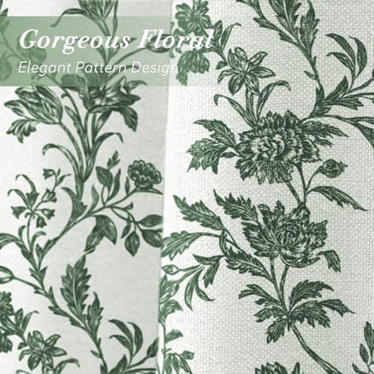 Green Floral Shower Curtain,Vintage Cotton Cottagecore Shower Curtains for Bathroom, 72" W x 72" L