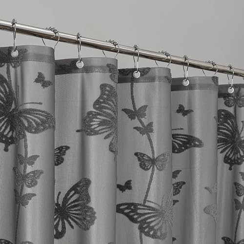 Onalasyc Grey Butterfly Shower Curtain,Lace Sheer Shower Curtain,72x72in