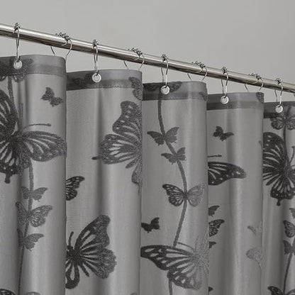 Onalasyc Grey Butterfly Shower Curtain,Lace Sheer Shower Curtain,72x72in