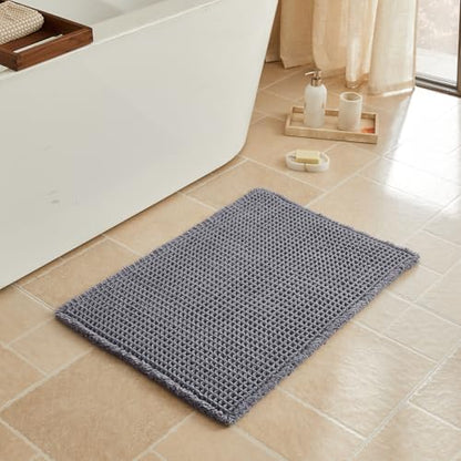 Triohero Waffle Bath Mat, Boho Bathroom Rugs Non Slip, 20x30 Dark Grey