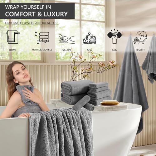 4 Piece Extra Large Bath Towel 35"x70" Oversized Bath Sheet Grey Bath Towel Set for Bathroom Ultra Soft Cozy Highly Absorbent Quick Dry Bathroom Towel for Spa Gym Hotel,Shower Towel for Daily Use
