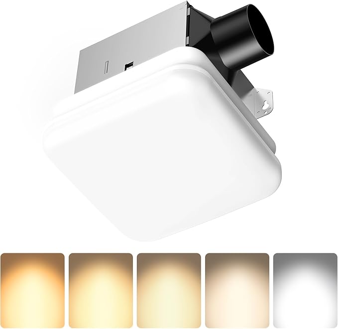 Consciot 50 CFM Bathroom Exhaust Fan with Light, Super Quiet 1.0 Sone, Suitable for mounting Hole 7.68 x 7.36 inches, 1000lm LED Light 5CCT Selectable & Nightlight, Bathroom Vent Fan for Ceiling