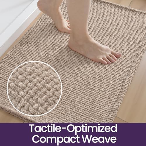 DEXI Chenille Bath Mat 24x16, Soft Absorbent Bathroom Rugs, Dark Beige