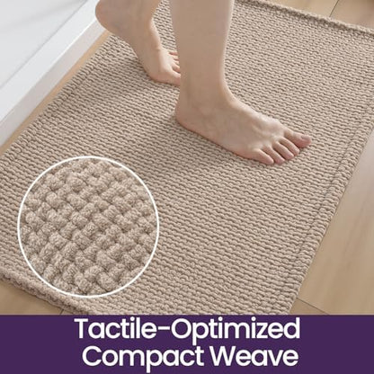 DEXI Chenille Bath Mat 24x16, Soft Absorbent Bathroom Rugs, Dark Beige