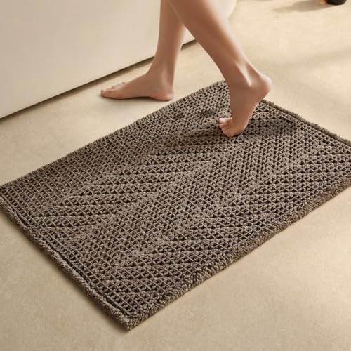 Sunfly Boho Herringbone Waffle Bath Mat, Ultra Soft Non-Slip Bathroom Rug - Super Absorbent & Quick Dry, Washable Bath Rug for Bathroom 20"x30" Taupe