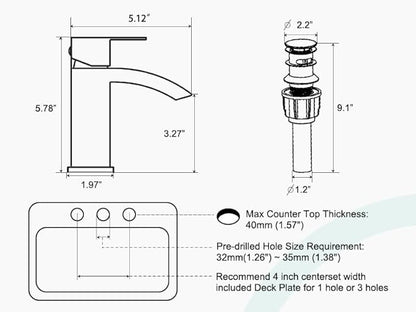 CREA Matte Black Waterfall Bathroom Faucet 1 Hole Single Handle Bathroom Sink Faucet with Pop Up Drain,Stainless Steel RV Vanity Faucet Basin Mixer Tap 3 Hole Plate Water Supply Line