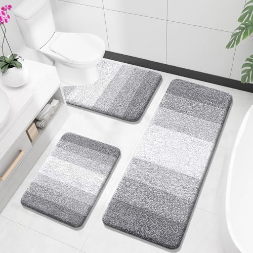 OLANLY Microfiber Bathroom Rugs Sets 3 Piece, 47"x20"+24"x16"+24"x20"