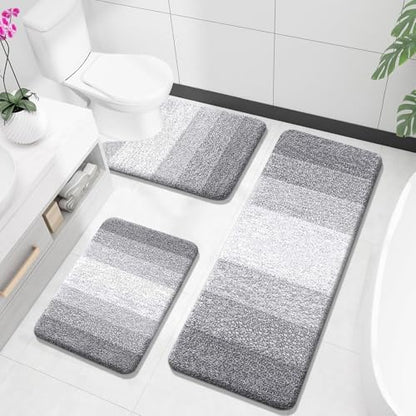 OLANLY Microfiber Bathroom Rugs Sets 3 Piece, 47"x20"+24"x16"+24"x20"