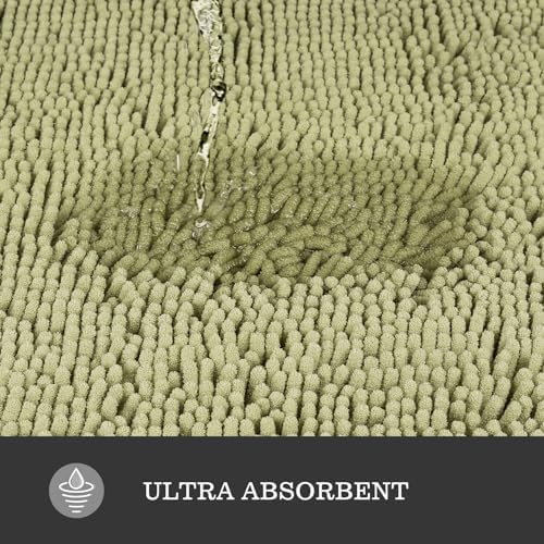 Yeaban Chenille Sage Green Bathroom Rug 17"x24", Non-Slip Rubber Backing