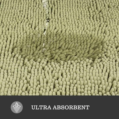 Yeaban Chenille Sage Green Bathroom Rug 17"x24", Non-Slip Rubber Backing
