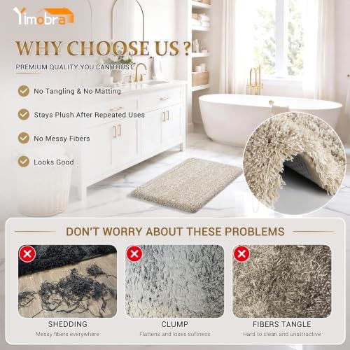 Yimobra Bathroom Rugs Non Slip Washable, Ultra Soft and Water Absorbent Bath Mats, Plush Fluffy Shower Mat Outside, Microfiber Thick Matts for Bathroom Floor/Sink, 24X17, Light Beige and White