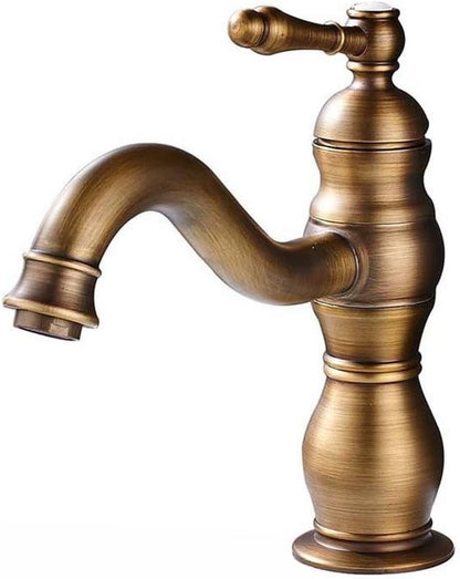 Brushed Nickel Basin Faucet Single Handle Hot Cold Water Bathroom Tap Deck Mounted Long Spout Lavatory Sink Mixer Faucet,Gold,Include:1*Faucet