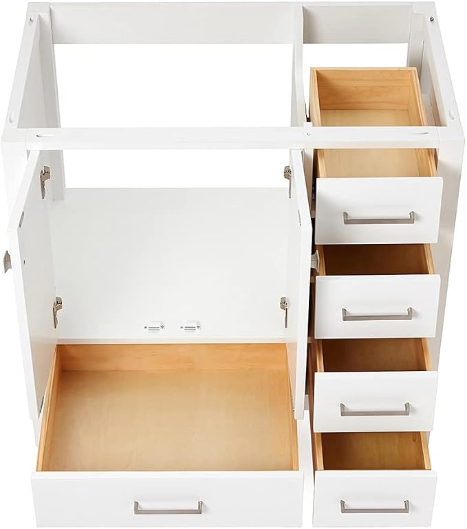 ARIEL Cambridge 36-inch Bathroom Vanity Base Cabinet,Solid Wood, 2 Soft Closing Doors, 5 Dovetail Drawers, White