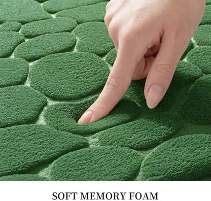 YIHOUSE Memory Foam Bath Mat Cobblestone Bathroom Rugs Super Water Absorbent Bath Mats for Bathroom Machine Washable Bath Rugs(17 x 24,Green)