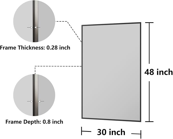 Koonmi Bathroom Mirror for Wall, 30"x48" Black Bathroom Mirror for Over Sink, Shatterproof Tempered Glass Vanity Mirror with Anti-Rust Aluminum Alloy Frame, Hang Horizontally or Vertically