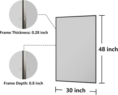 Koonmi Bathroom Mirror for Wall, 30"x48" Black Bathroom Mirror for Over Sink, Shatterproof Tempered Glass Vanity Mirror with Anti-Rust Aluminum Alloy Frame, Hang Horizontally or Vertically