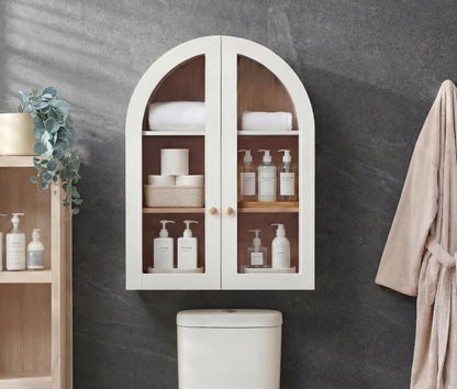 Bathroom Arched Wall Cabinet, 23.5'' Wide Medicine Cabinet, Bathroom Cabinet Wall Mount with Glass Doors & Adjustable Shelves, Over The Toilet Storage Cabinet for Laundry Room, Bedroom,Kitchen, White
