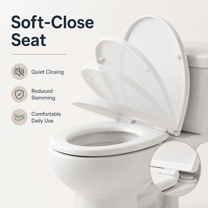 16.3" ADA Height Elongated Two Piece Toilet, Modern White Ceramic Bathroom Toilet with Side Push Handle, Locking PP Lid, 1.28 GPF Water Efficient Flush, cUPC Certified