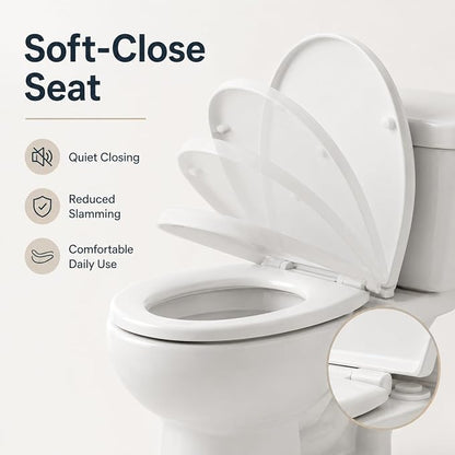 16.3" ADA Height Elongated Two Piece Toilet, Modern White Ceramic Bathroom Toilet with Side Push Handle, Locking PP Lid, 1.28 GPF Water Efficient Flush, cUPC Certified