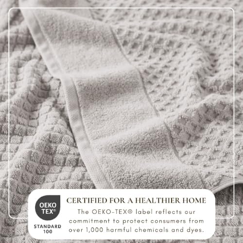 Great Bay Home Bath Towels - 100% Cotton 6 Piece Bath Sheet Set - Diamond Waffle Weave - Absorbent, Durable, Quick-Dry Towels for Bathroom (Light Grey)