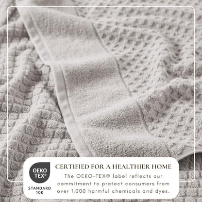 Great Bay Home Bath Towels - 100% Cotton 6 Piece Bath Sheet Set - Diamond Waffle Weave - Absorbent, Durable, Quick-Dry Towels for Bathroom (Light Grey)