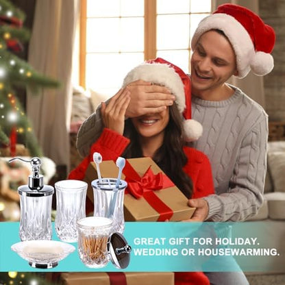 Clear Bathroom Accessories, Round Thick Glass & Metal Pump