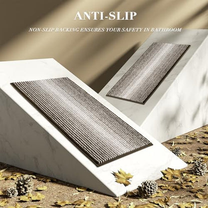 BSICPRO Bathroom Rugs Sets 2 Piece, Non Slip Striped Bath Mats, Latte