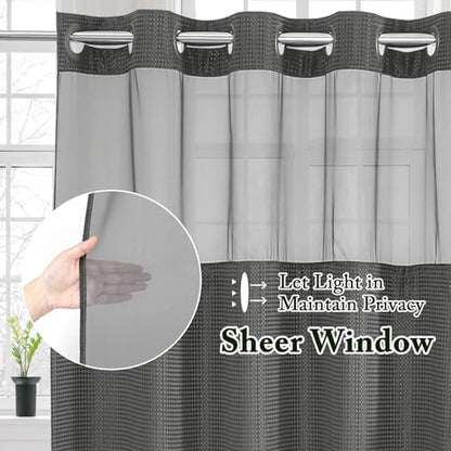 Gibelle No Hook Cloth Charcoal Grey Shower Curtain with Liner, 36x74